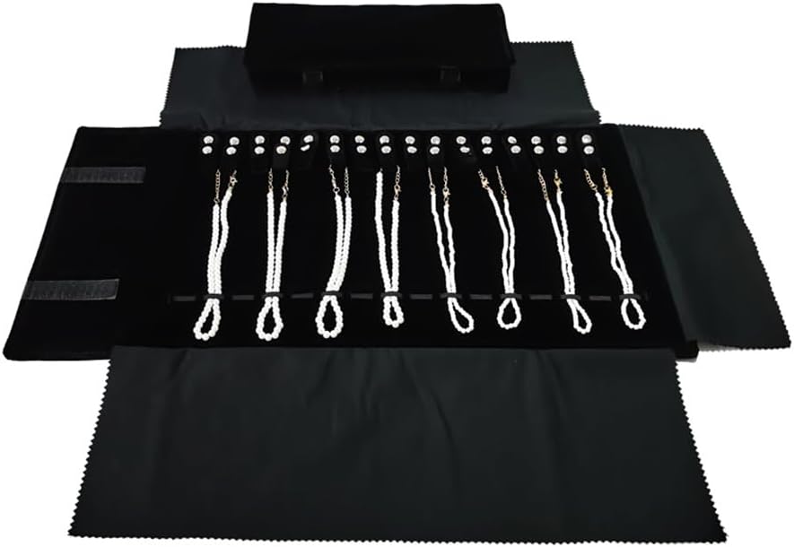 Estuche terciopelo joyas viaje negro con gris enrollable
