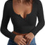 Blusa corta manga larga mujer cuello redondo ajustada
