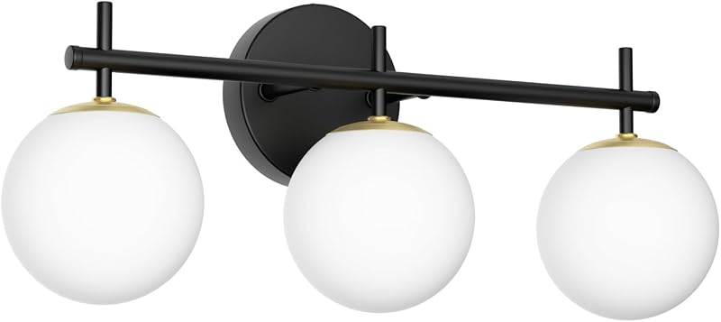 3 Luces Tocador Baño Vidrio Blanco Leche Negro Dorado