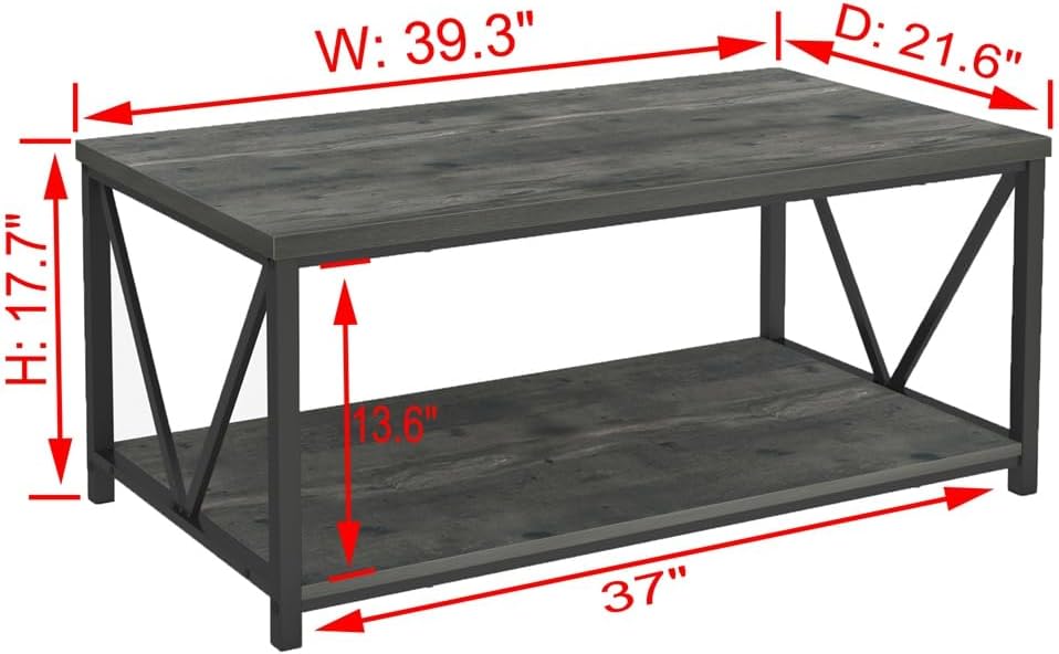 Mesa auxiliar sala de estar madera rústica y metal 39.3pulg gris