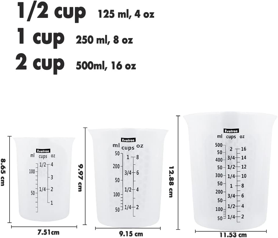 Taza medidora silicona flexible 1/2 1 y 2 tazas