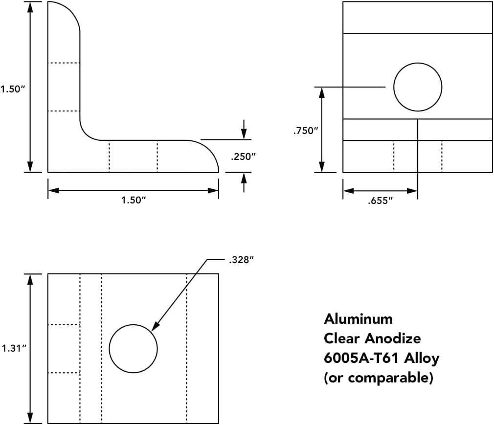 Soporte ángulo 90 grados aluminio 25 anodizado transparente