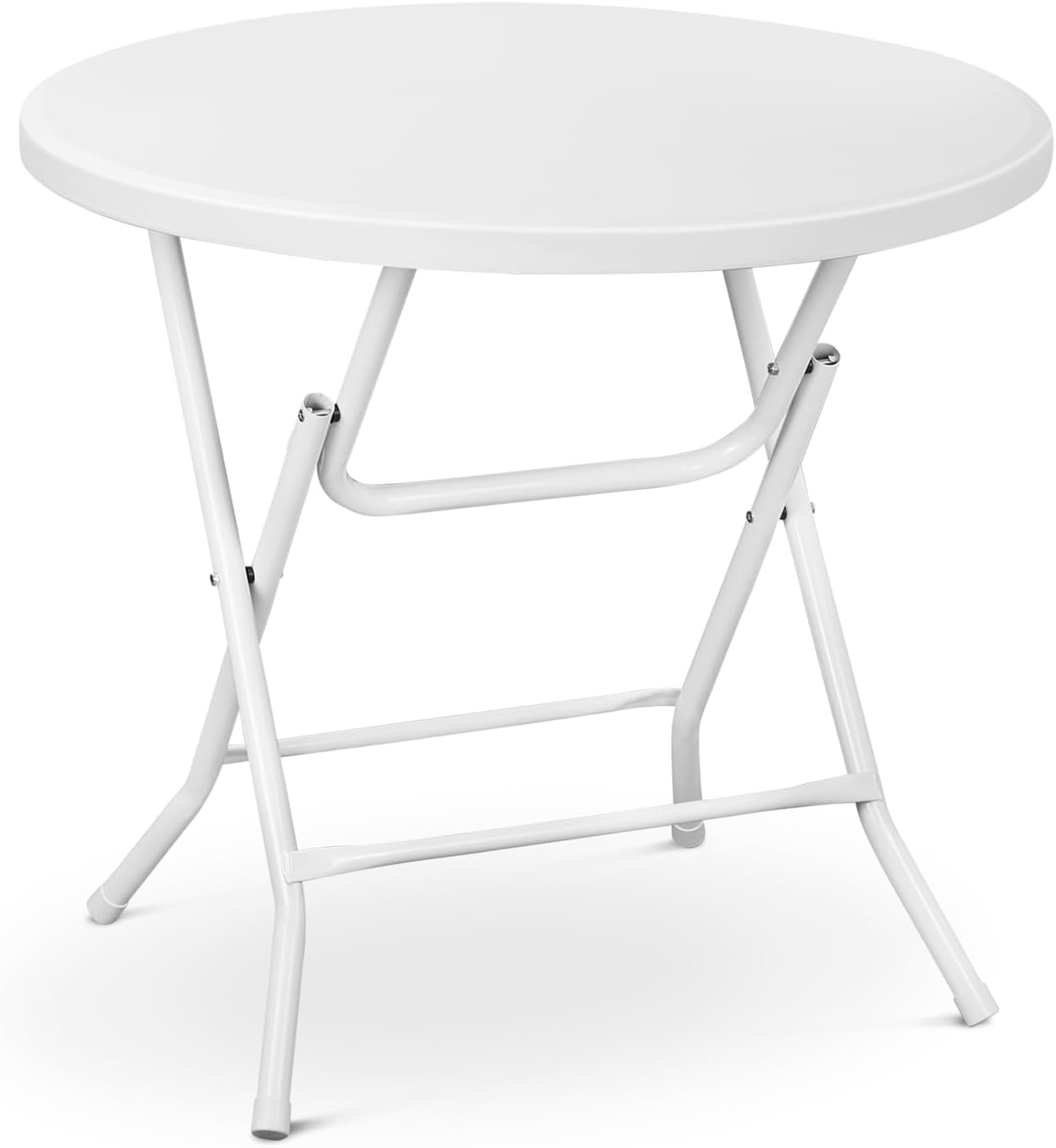 Mesa plegable redonda plástico patas acero color blanco