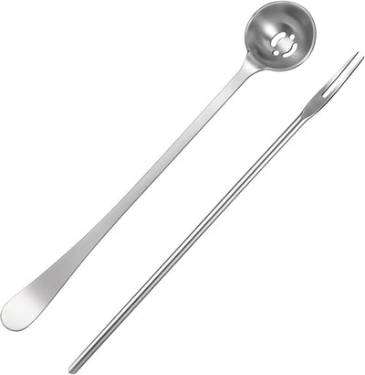 2 Pzas Cucharas y Tenedor Acero Inox Drenaje para Pepinillos