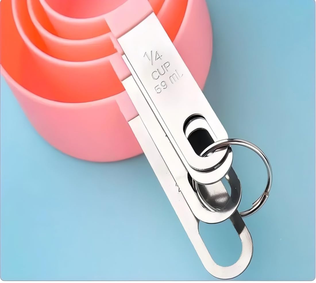 Set 8 Tazas y Cucharas Medidoras Acero Inox Rosa