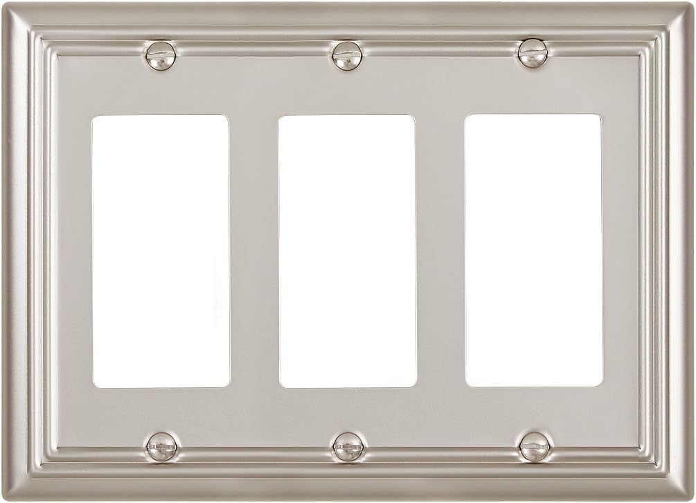 Placa pared triple enchufe metal níquel satinado mediano