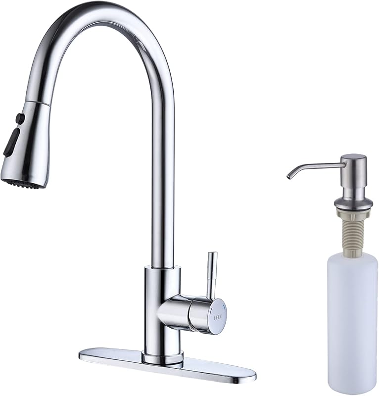 Grifo cocina acero inox arco alto con dispensador jabón