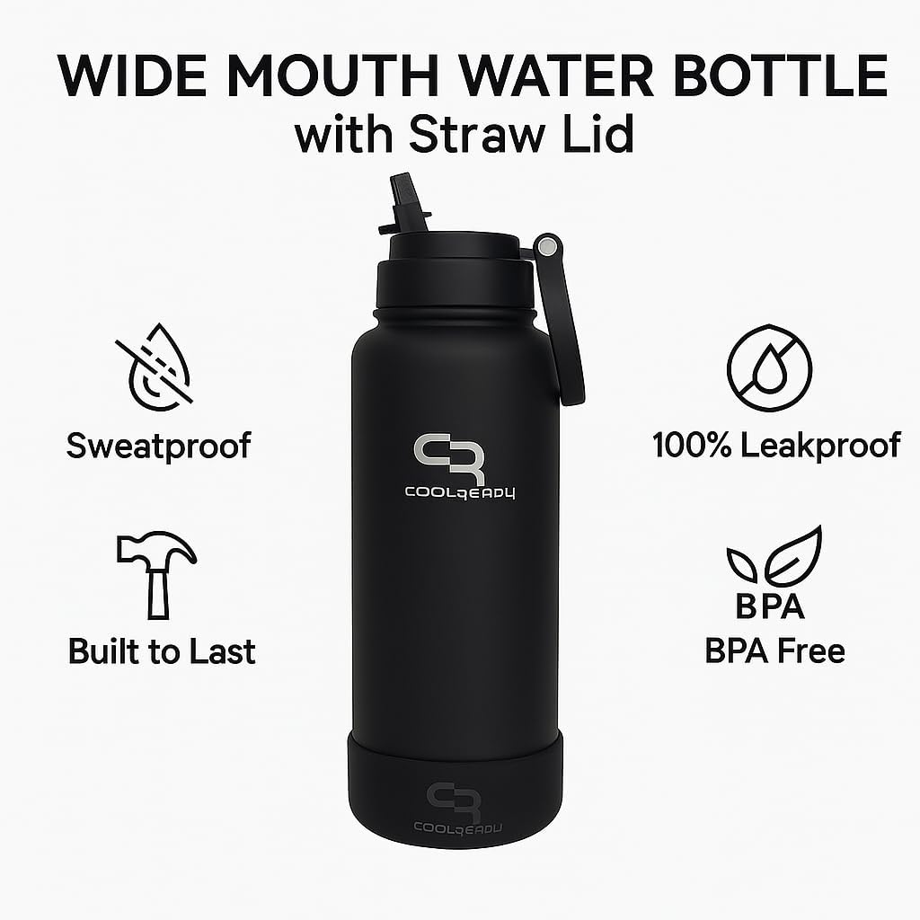 Botella térmica acero inox 40oz con popote boca ancha
