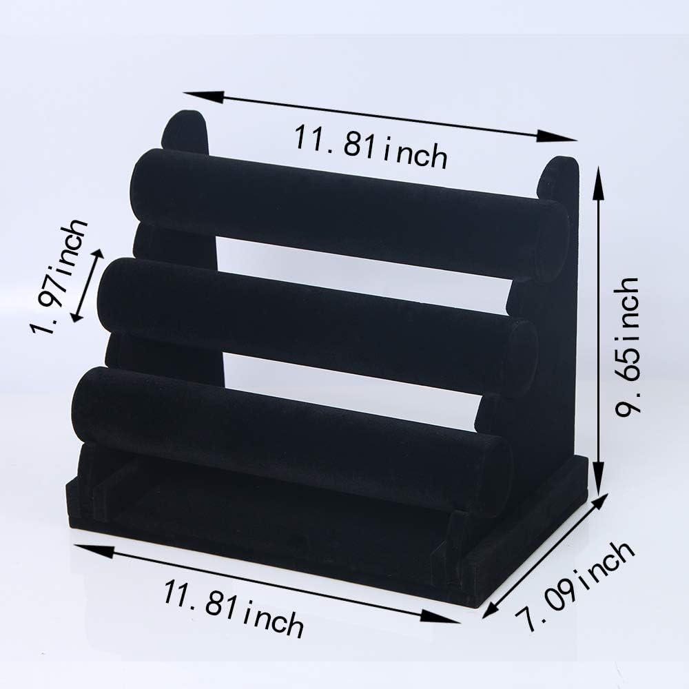 Organiz. pulseras 3 niveles terciopelo negro