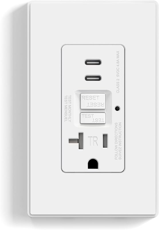 Enchufe GFCI con puertos USB C 24 W resistente