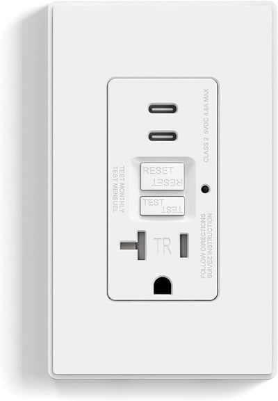 Enchufe GFCI con puertos USB C 24 W resistente