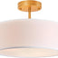 Lámpara techo moderna 3 luces 13" dorado tela blanca