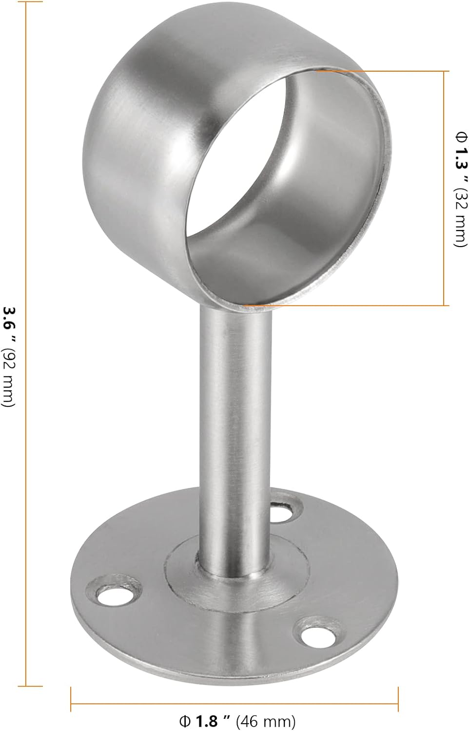 15 Soportes Barra Ducha Acero Inox 1.25" Cepillado Plateado