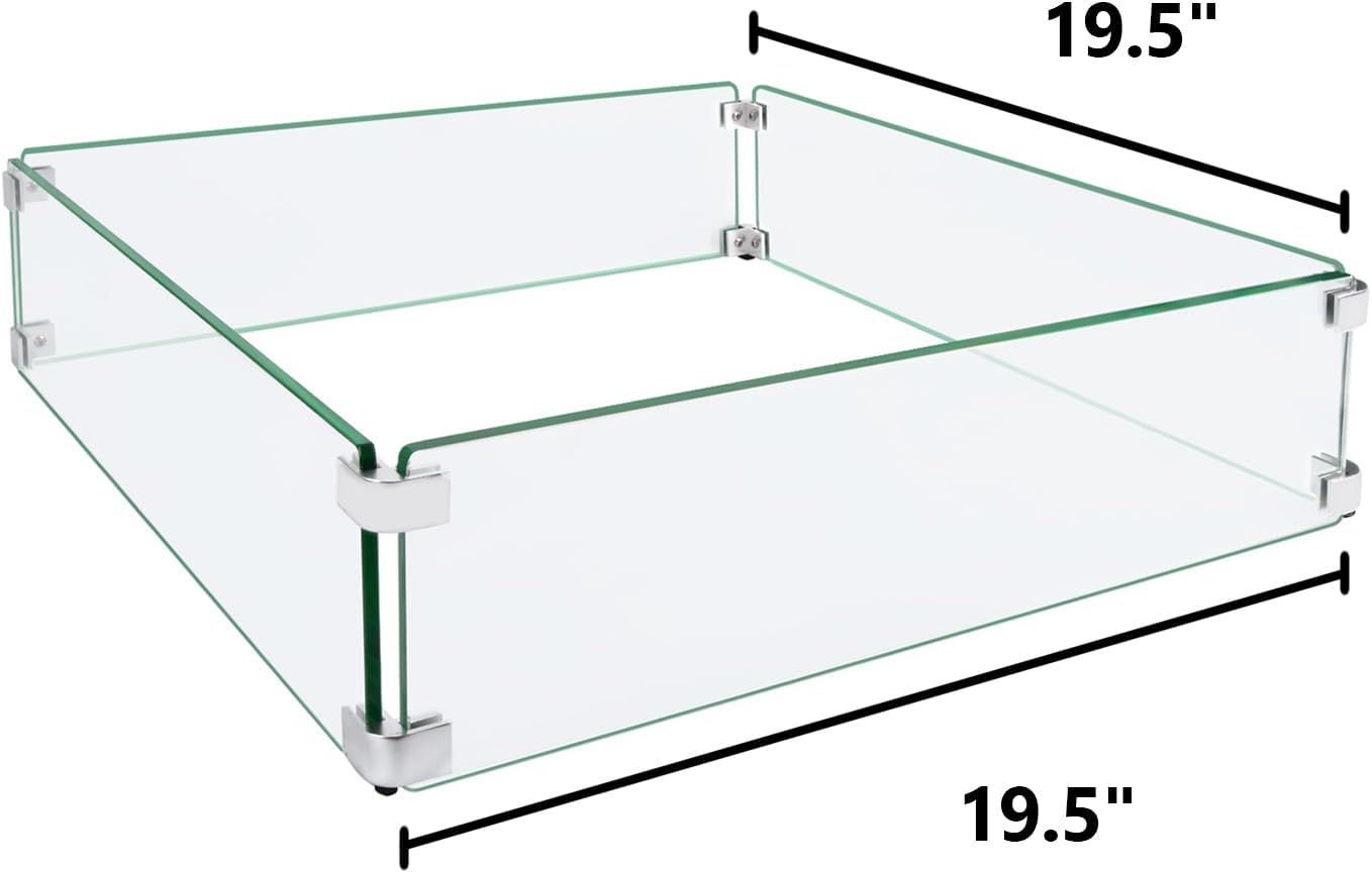 Protector viento vidrio templado 19.5" mesa fogata