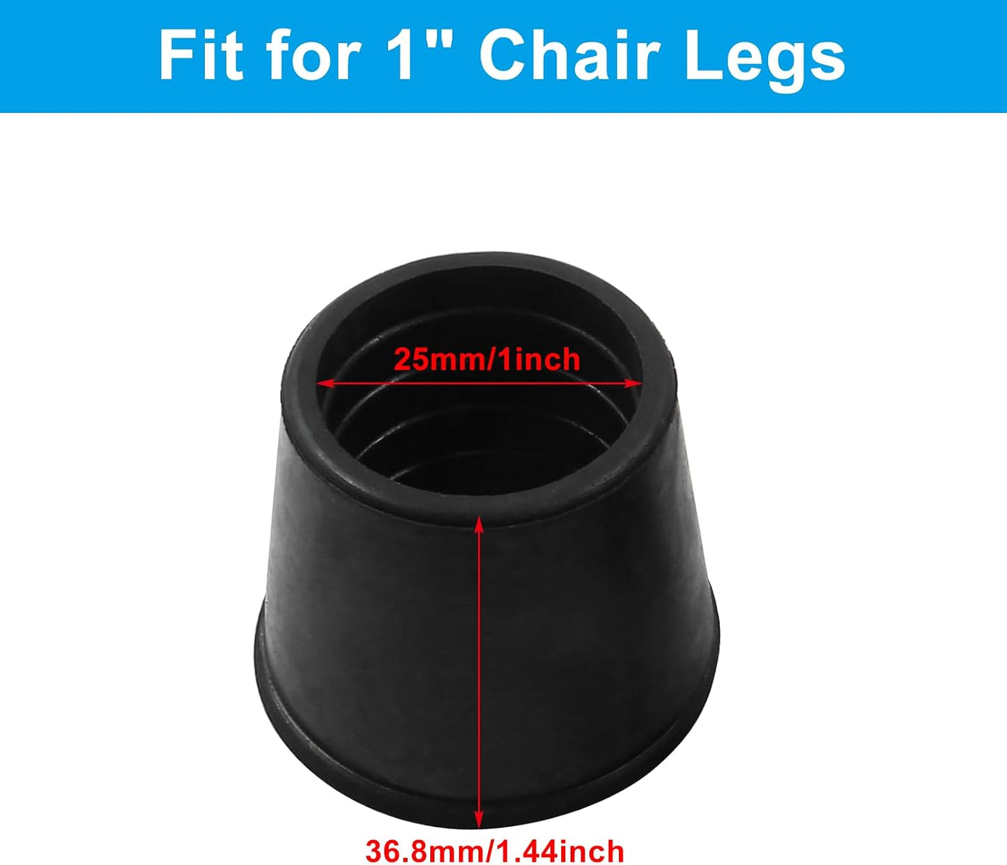 16 Tapas Goma Antideslizantes para Patas Silla 1pulg Negro