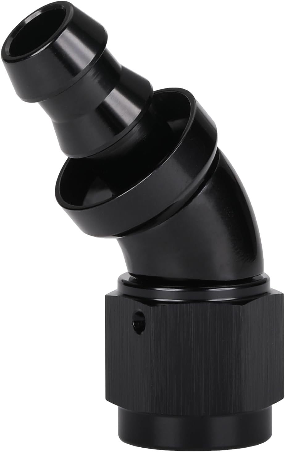 Adaptador codo manguera aluminio negro 45 grados