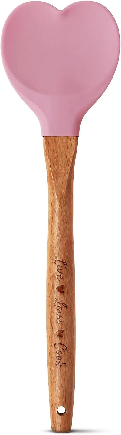 Cuchara bambú forma corazón mango grabado orificio colgar