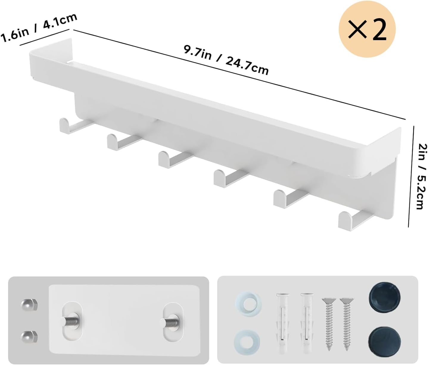 Soporte llaves pared 2 pzas con 6 ganchos y bandeja