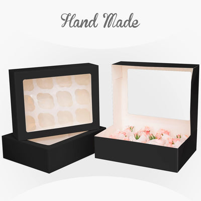 12 Cajas Cupcakes con Ventana 13x10" Negro