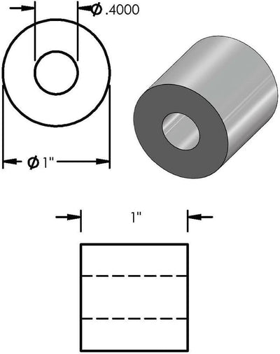 Espaciador aluminio 1x3/8 redondo sin rosca para pernos 3/8 o M10