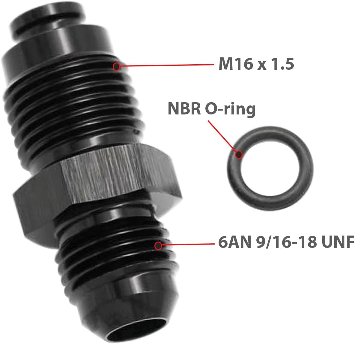 Adaptador aluminio 6AN a M16x1.5 anillo negro set 2