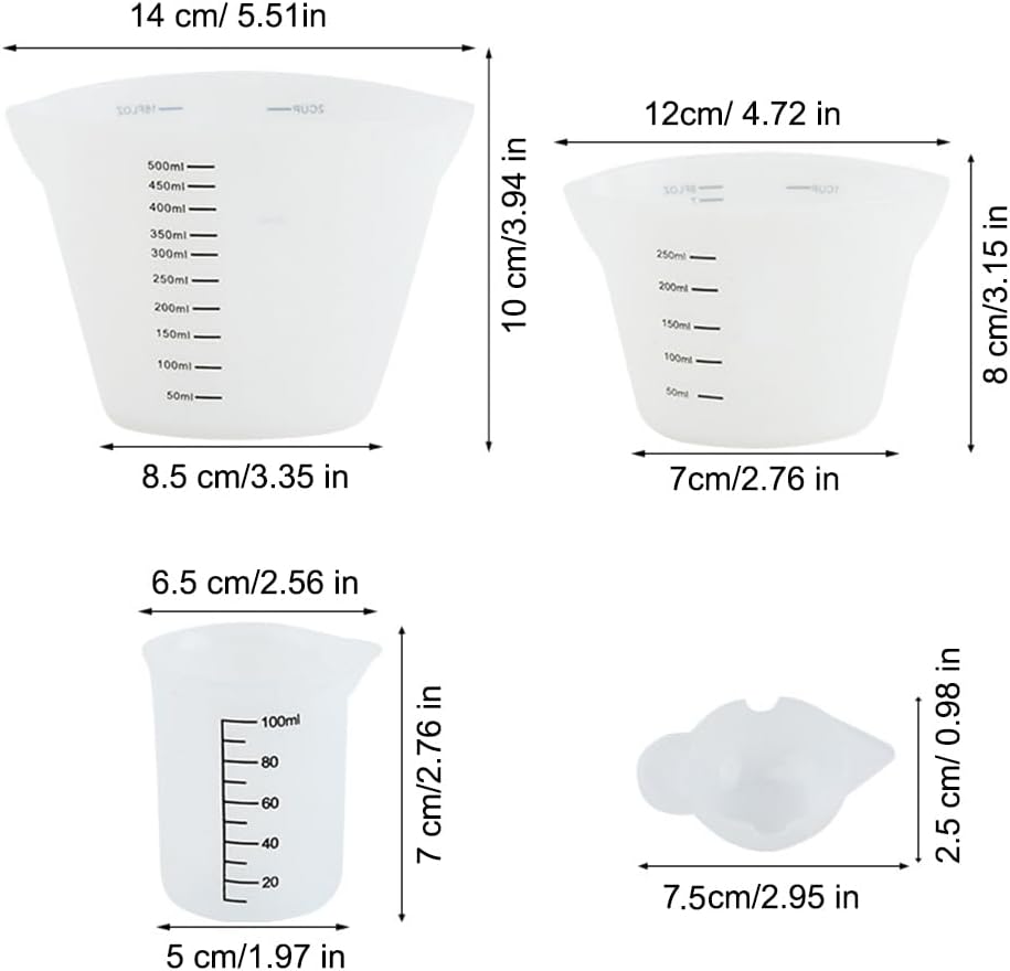 6 tazas medidoras de silicona con escala para mezclar resina epoxi, chocolate y más