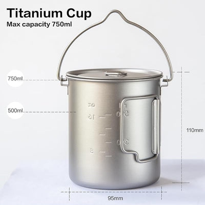 Olla titanio camping 26oz con tapa mango plegable