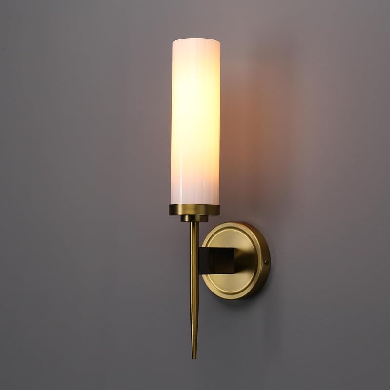 Aplique baño latón antiguo pantalla cristal blanco 2.76"