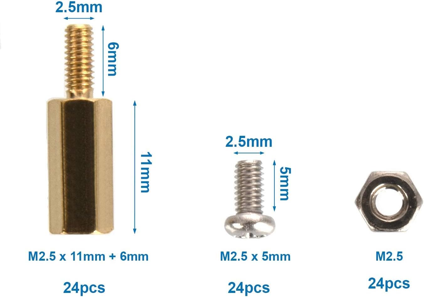24 Pzas Cilindros Hex Latón para Raspberry Pi