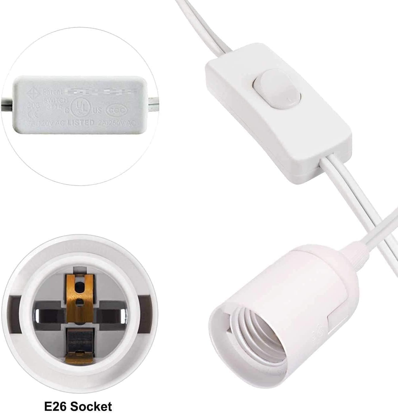 Extensión lámpara colgante E26 con interruptor 15ft pack 2