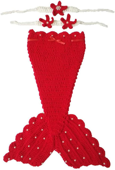 Accesorios foto recién nacido diadema brasier cola sirena rojo
