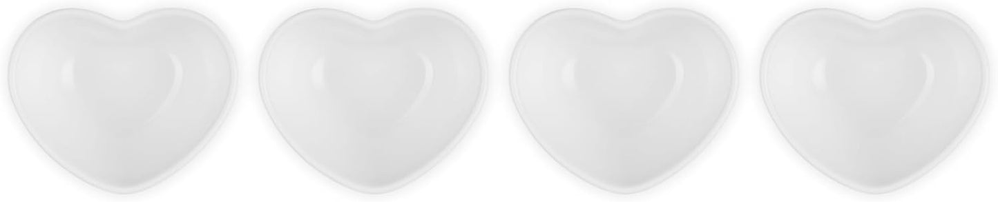 Set 4 Cuencos Cerámica Corazón Blanco