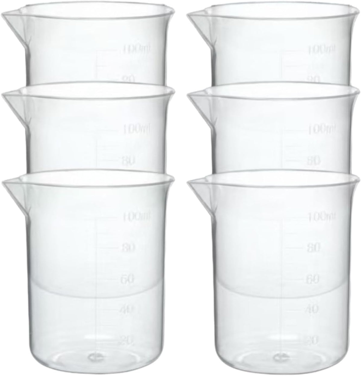 6 Vasos Plástico Lab 3.4oz Transparentes con Escala Boquilla