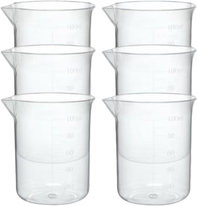 6 Vasos Plástico Lab 3.4oz Transparentes con Escala Boquilla