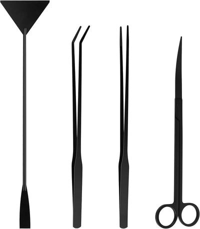 Kit herramientas acuario 4en1 con pinzas tijeras raspador algas