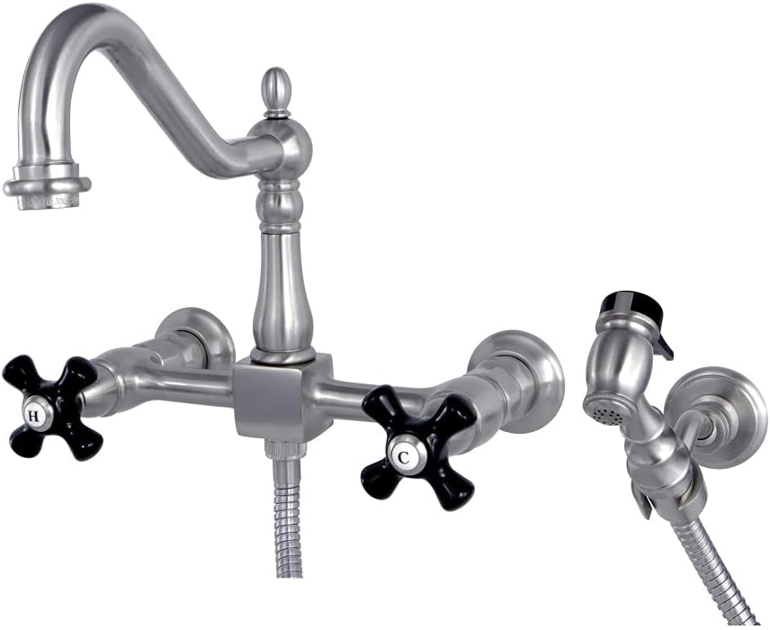 Grifo cocina puente pared rociador latón níquel 8-1/2pulg