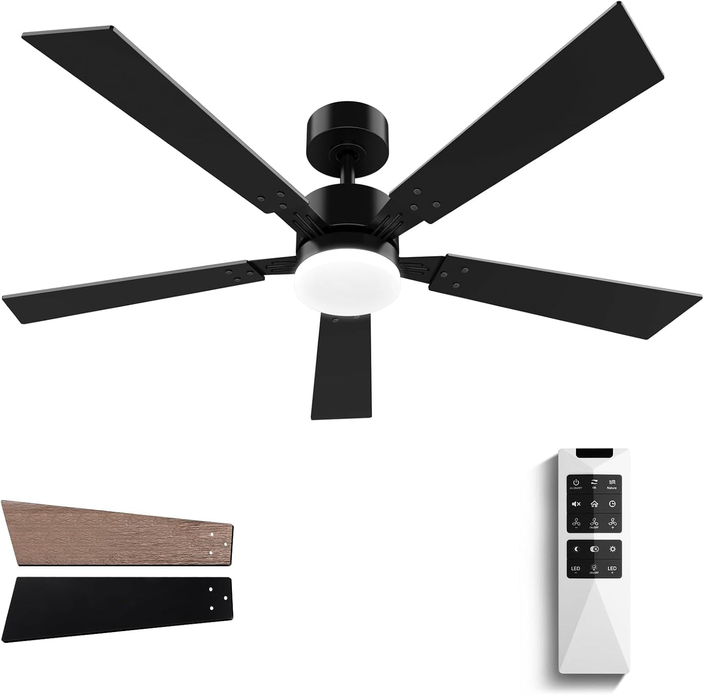 Ventilador techo 52" con luz 22W control remoto motor CC
