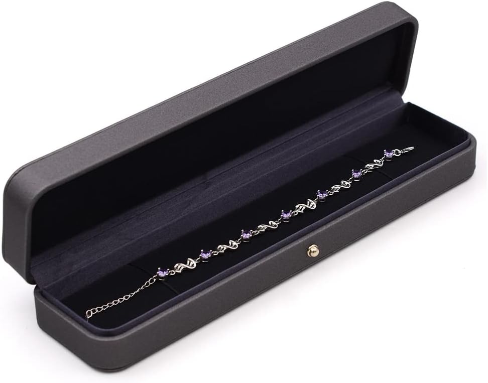 Caja cuero collar reloj terciopelo negro gris