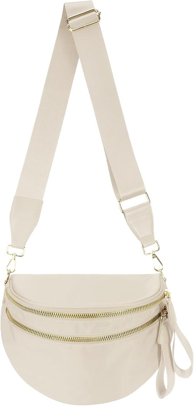 Riñonera cruzada mujer espaciosa bolsa beige