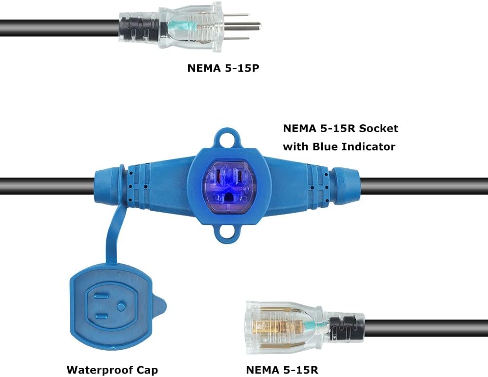 Cable extensión 50ft 7 tomas NEMA con enchufe y conector