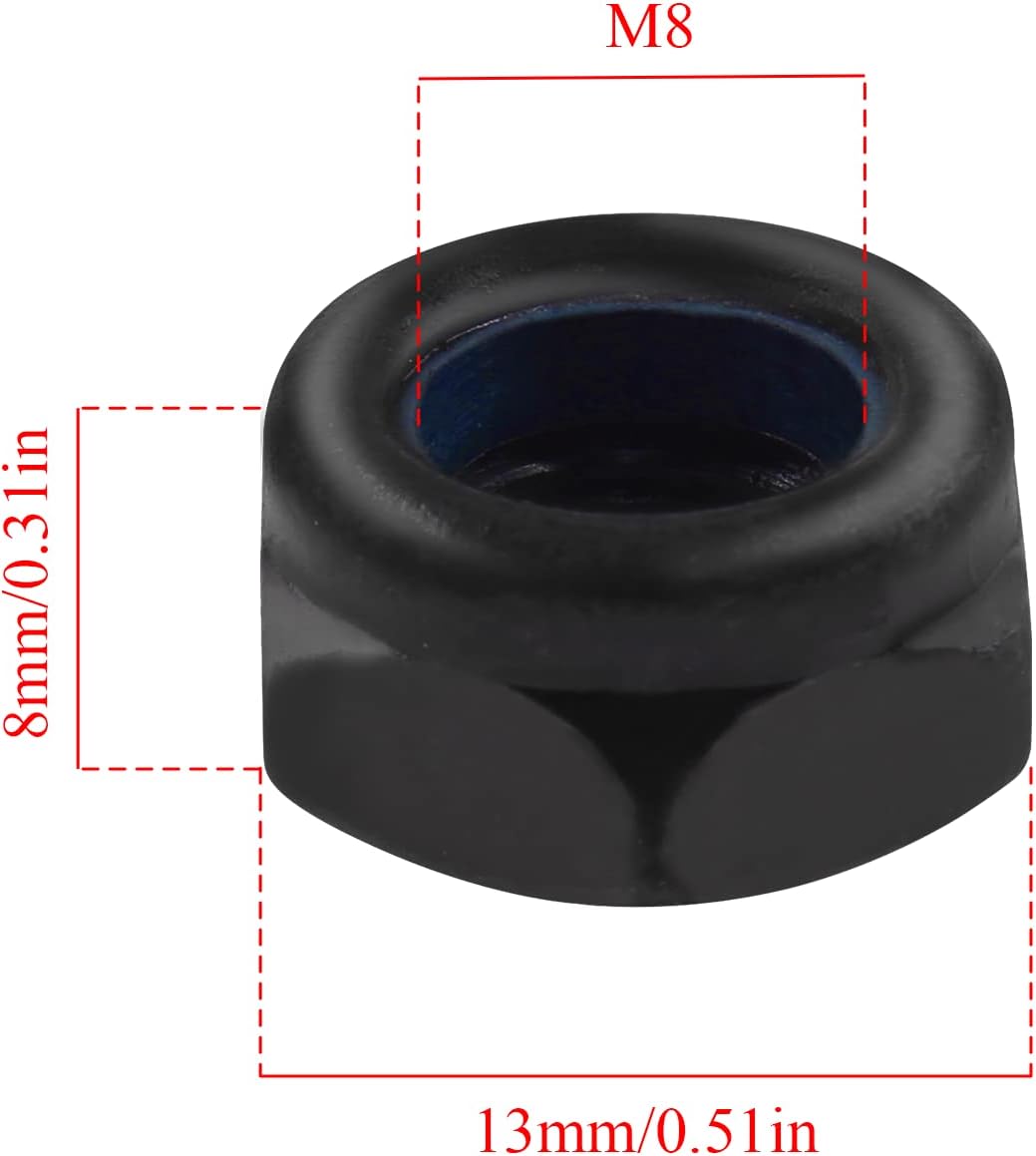 50 Tuercas Bloqueo M8 x 0.049pulg Insertadas Negro