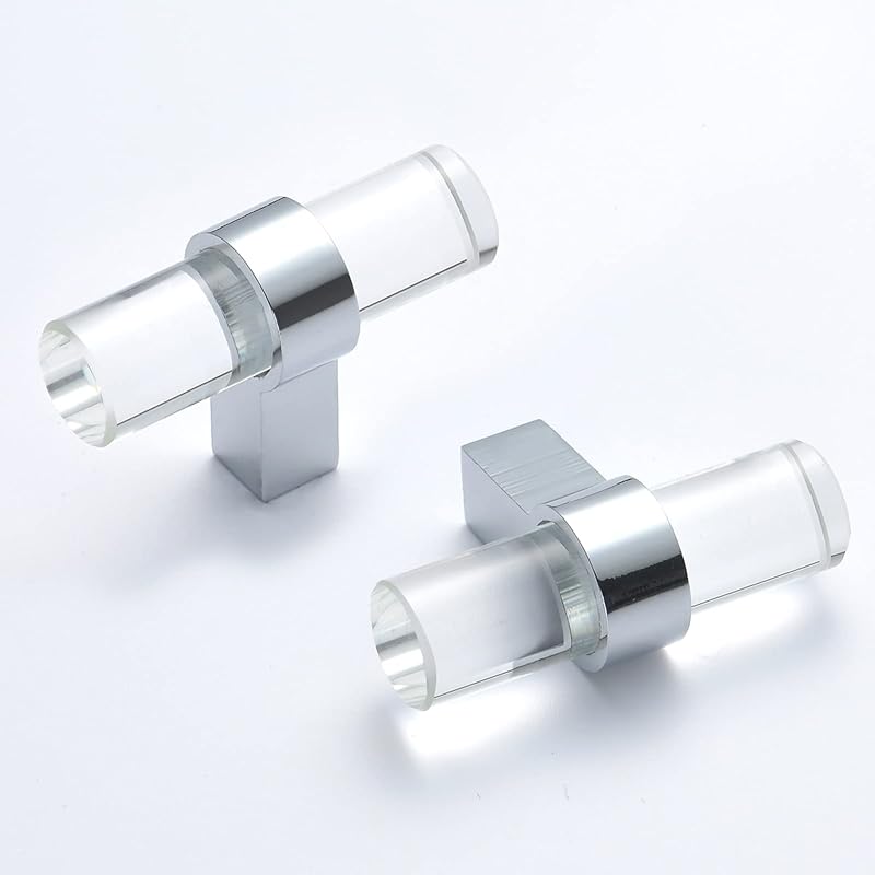 10 Pomos Cristal Barra T Cromo Pulido para Gabinetes