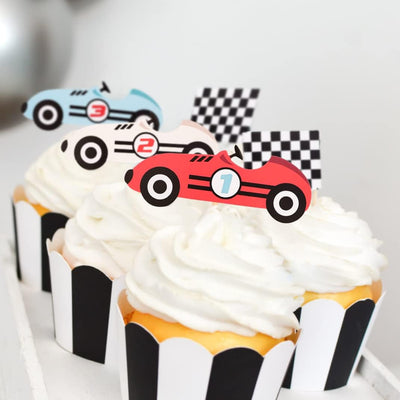 12 Adornos Bandera Carreras para Cupcakes y Fiesta