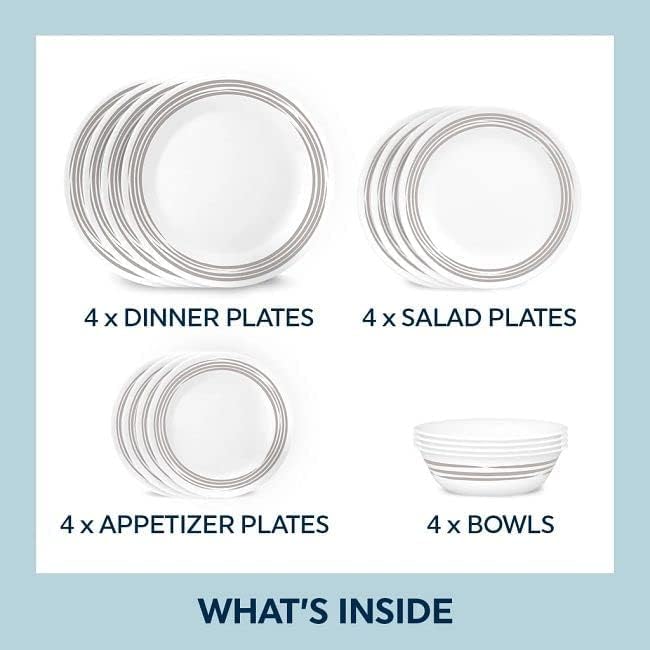 Set 16 Pzas Platos y Cuencos Plata Cepillada Resistente