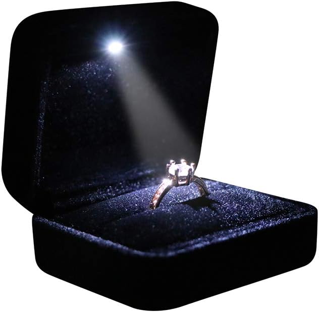 Caja terciopelo con LED para anillo propuesta boda bolsillo