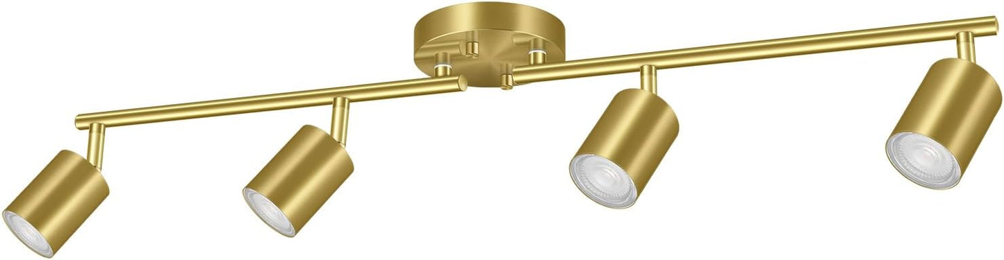 Lámpara techo riel dorada LED giratoria 4 luces sala oficina