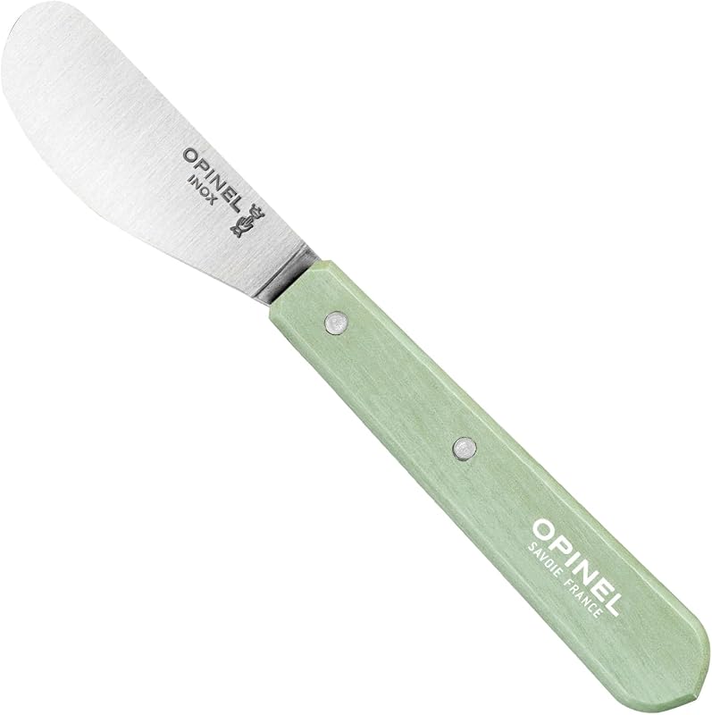 Cuchillo untar mango madera pintada fabricado Francia verde salvia