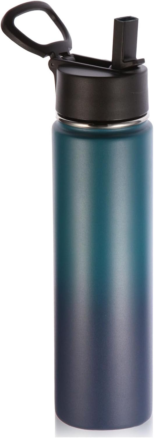 Botella agua acero inox doble pared 24oz con popote