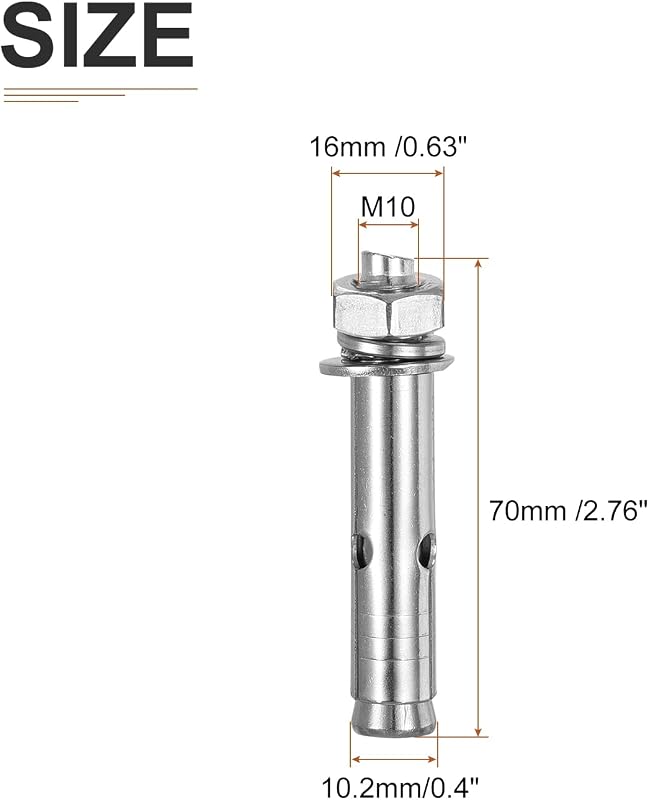 Tornillos expansión M10x70 acero inox 304 color plateado
