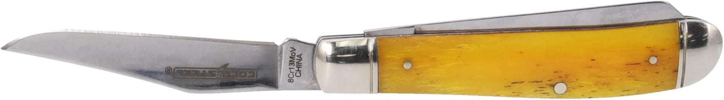 Cuchillo plegable de bolsillo 2 cuchillas mango hueso